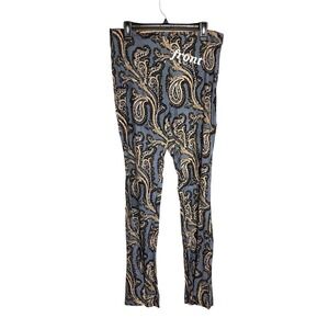 Free People Pants Women's L Blue Combo Paisley Print Linen Blend Flare Leg Boho
